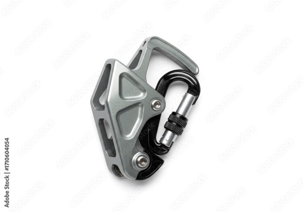 Obraz premium a belay device aluminum gray carabiner attached