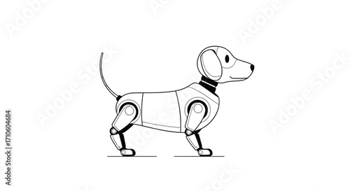 Vector illustration of illustration of a robotic dachshund, a futuristic and mechanical pet, , showcasing advanced technology and design