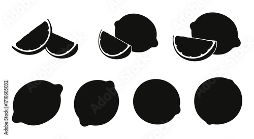 Black and white illustration of citrus fruits lemons and limes