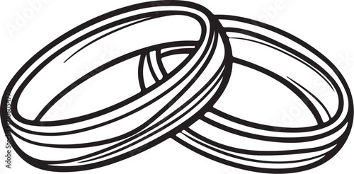 Wedding Rings or Bands, Marriage Engagement Just Married Vector Illustration, Sketch Drawing Line Linear Symbol Icon Engraving Coloring Book, Hand-drawn Doodle Black and White Isolated