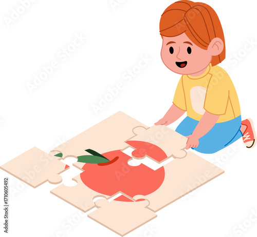 Girl Playing Apple Puzzle