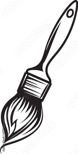 Paint Brush for Painting or Painter Vector Illustration, Sketch Drawing Line Linear Symbol Icon Engraving Coloring Book, Hand-drawn Doodle Black and White Isolated