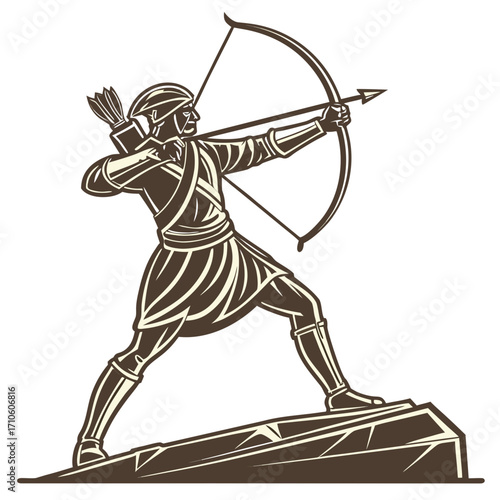 Vector art of an archer stands firm, bow taut, arrow ready, embodying focus, precision, and skill, a testament to dedication and mastery of the art of archery