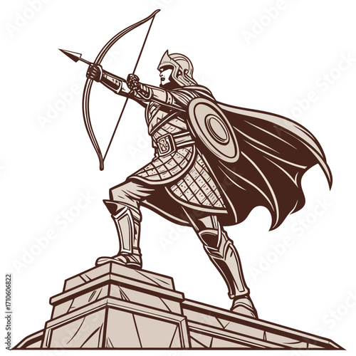 Vector art of a noble archer stands tall, bow drawn, arrow aimed, a symbol of strength, precision, and unwavering resolve, embodying the spirit of a true warrior