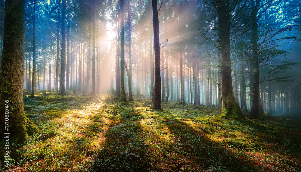 Obraz premium Mystical Forest Light Patterns