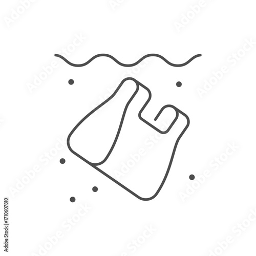 Plastic bag in water line icon