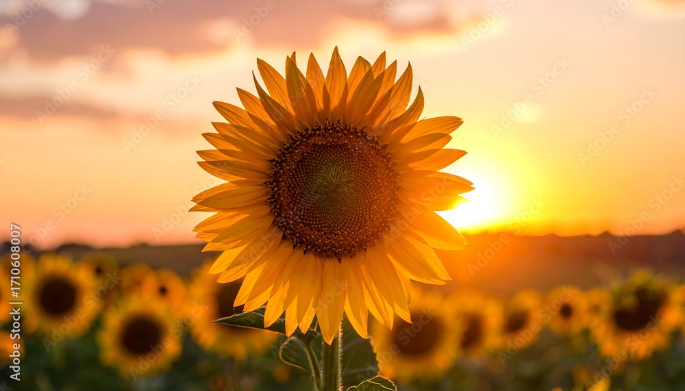 Obraz premium Sunflower field at sunset (1)