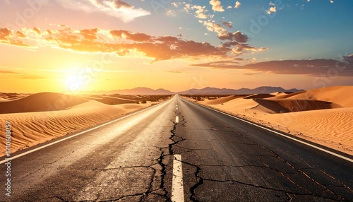 Fototapeta Naklejka Na Ścianę i Meble -  Desert Highway Sunset View