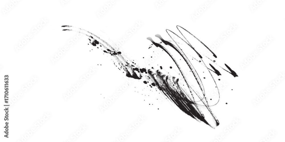 Naklejka premium Dynamic Black Ink Splatter and Brush Strokes on White.