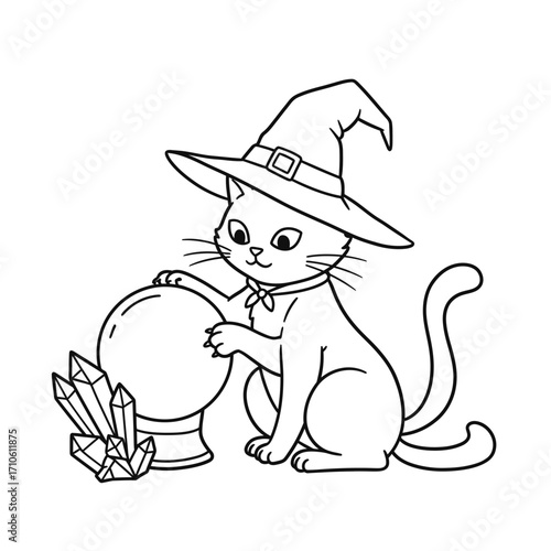 Cute Witch Cat in Hat – Adorable Magical Halloween Cartoon Kitten Illustration for Festive Designs