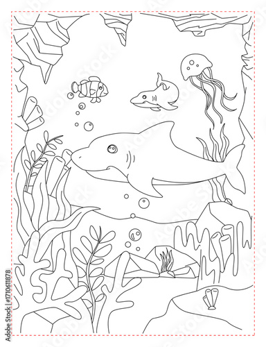Sharks Hunting in the Deep Sea Coloring Page: An Intense Ocean Scene