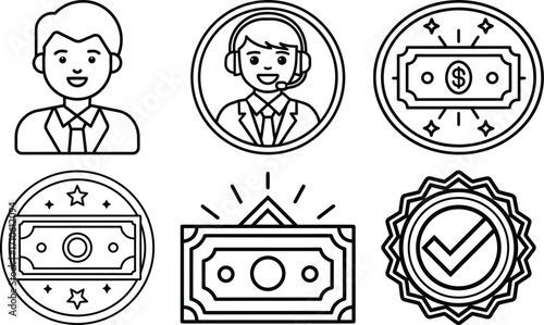 Goal tracking milestone icon set, editable stroke, mission achievement target success medal reward celebration trophy UI pack, business planning icons vector illustration.
