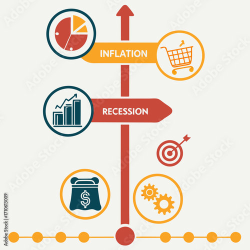 Vector art of economic infographic with inflation and recession signs and icons