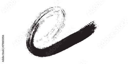 Abstract Black Ink Brush Stroke Dynamic Curve Textured Artistic Swirl.