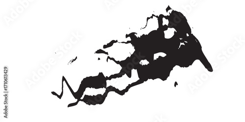 Abstract Black Ink Blot: Irregular Cracked Texture.