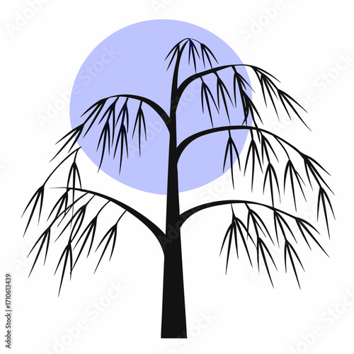 Vector art of silhouette of a weeping willow tree