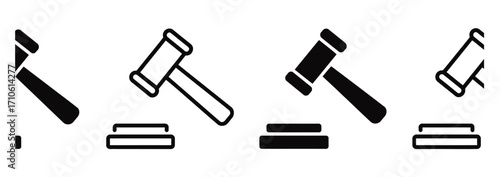 WebJustice served with four gavel icons symbolizing legal authority, decision-making, and court rulings, perfect for law firms, government agencies, and educational resources