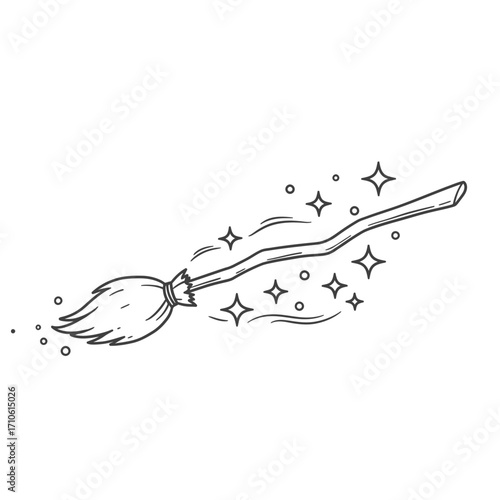 Magic broom with sparkling stars for Halloween witchcraft and enchanted flying clipart