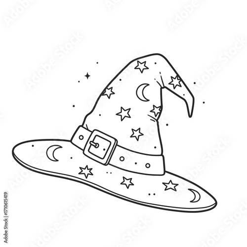 Classic Witch Hat with Stars and Moon Halloween Magic Illustration