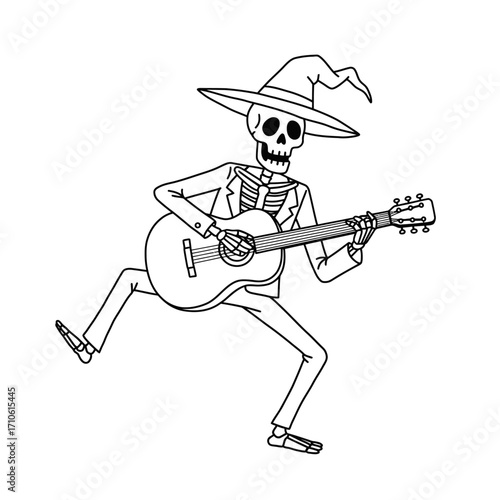 Skeleton Playing Guitar Halloween Music Party Rocker Design