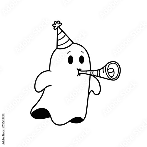Funny Ghost Blowing Party Horn Halloween Celebration Cartoon