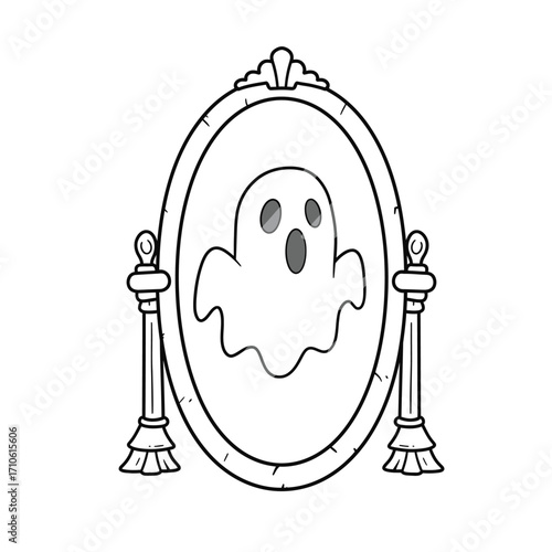 Haunted Mirror with Ghost Reflection Halloween Spooky Design