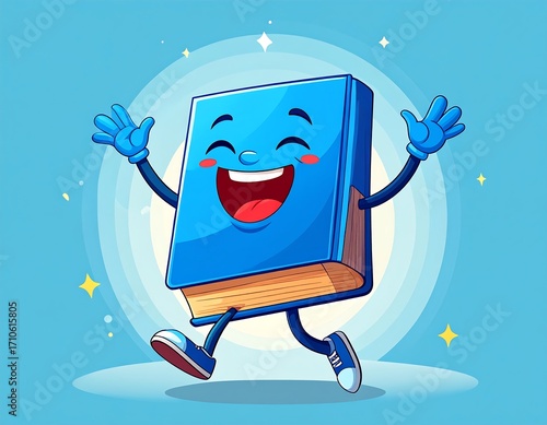 Cartoon book character running happily