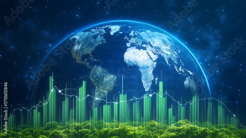 Abstract economic growth chart with world design high resolution picture