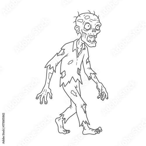 Creepy Zombie Walking with Torn Clothes Scary Halloween Design