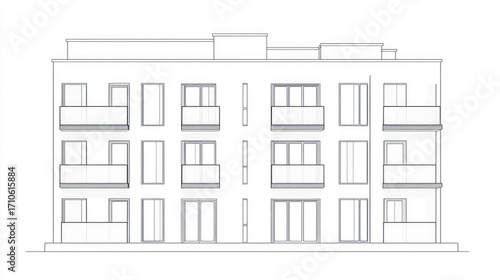Architectural drawing apartment building facade