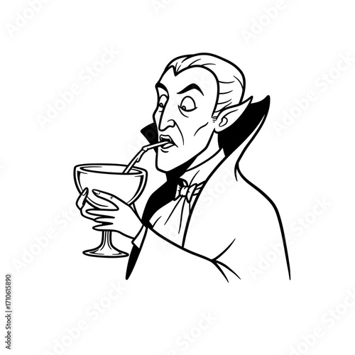 Scary Vampire Holding Cup of Blood Halloween Monster Art