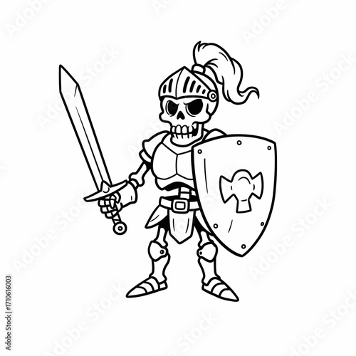Skeleton Knight with Sword Halloween Medieval Warrior Illustration