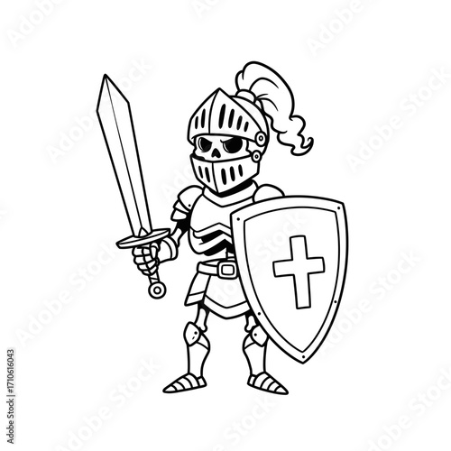 Brave Medieval Knight with Sword and Shield Halloween Costume Design