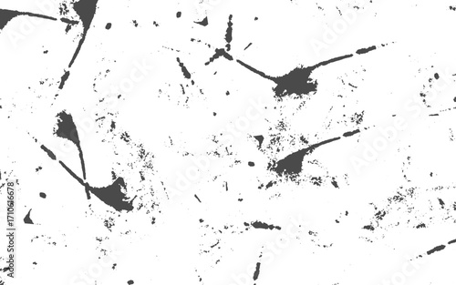 Abstract dust particle and dust grain texture on white background. paint splashes, chaotic shapes, lines, dots, triangles, patches. Black and white graffiti style vector background. Repeat design 