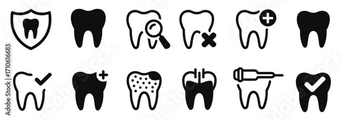 WebExplore essential dental care icons showcasing oral hygiene, treatment, and protection for a healthy smile, perfect for dentists, clinics, and educational materials