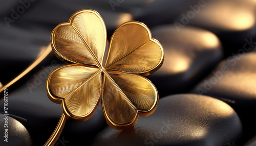 Polished Golden Four Leaf Clover