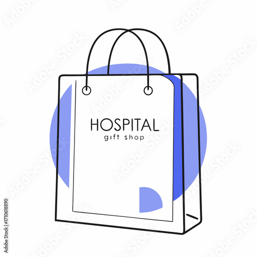 Vector art of hospital gift shop shopping bag with blue circle element