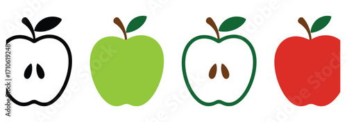Delightful apple icons in diverse colors, perfect for healthy eating promotions and educational resources about fruits, nutrition, and vibrant organic food choices that add a fresh touch to your proje