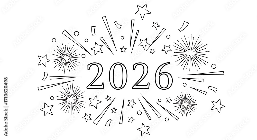 Obraz premium Minimal Line Art 2026 Fireworks Vector