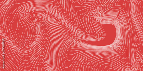 Beef or pork meat texture. Salmon, tuna or sushi structure. Fresh fillet macro view. Wavy lines and circles on red background. Vector flat illustration.