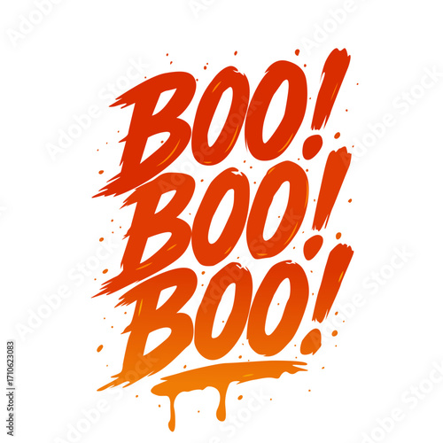 Hand-lettered Boo lettering for Halloween with drips and splashes. Vector illustration for print.