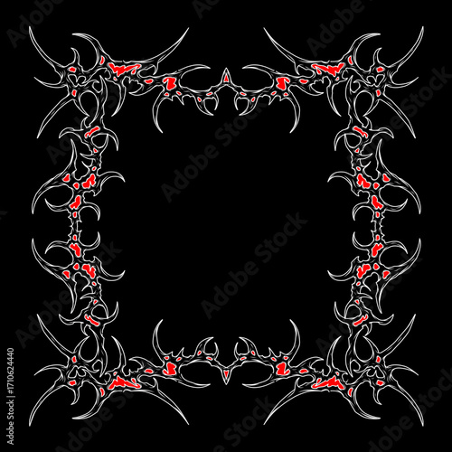 Abstract neo tribal frame vector design, cyber gothic dark aesthetics border for posters, stickers, edgy streetwear t-shirt print decoration element