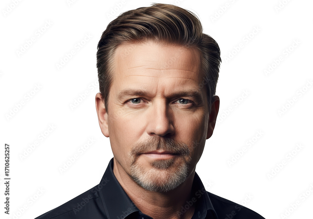 Fototapeta premium Close up portrait of a serious man isolated on transparent background