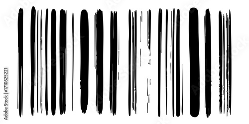 Collection of hand-drawn black ink brush strokes, varying in width and length.