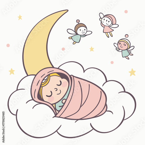 baby sleeping on the moon