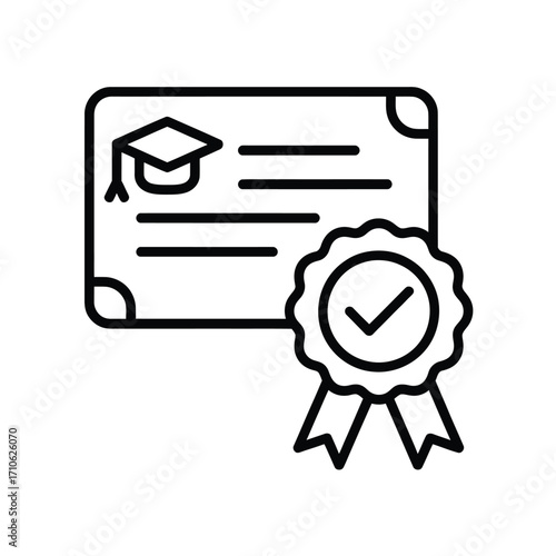 Graduation certificate with academic cap and rosette icon