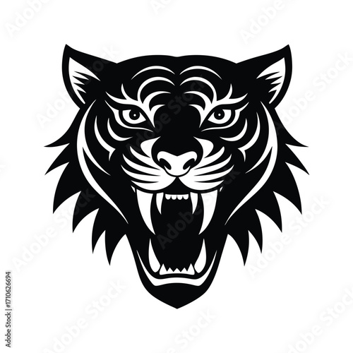 Roaring tiger mascot head tattoo style strong beast vector art illustration

