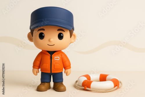 Cute US Coast Guard toy figure with life preserver