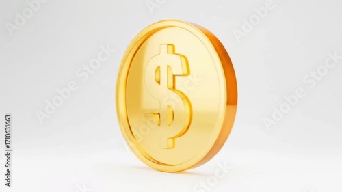A high-quality, 3D rendered gold dollar coin icon, positioned against a clean, white background and 3d animation video