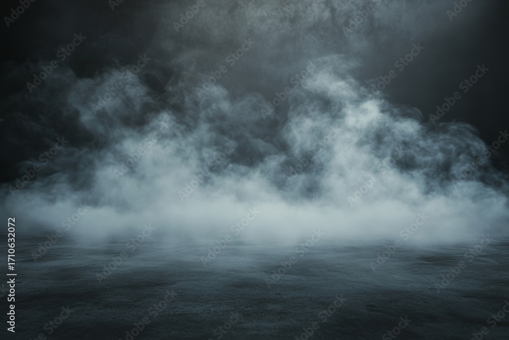 Fototapeta premium Mysterious dense fog over dark surface creates atmospheric ambiance